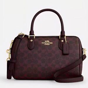 Coach Medium Rowan Satchel Bag In Signature Canvas - Black Currant